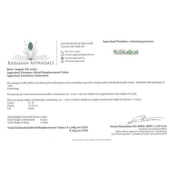 10KT Gold Ring Set with Genuine Emerald and Diamond - Picture 2 of 2